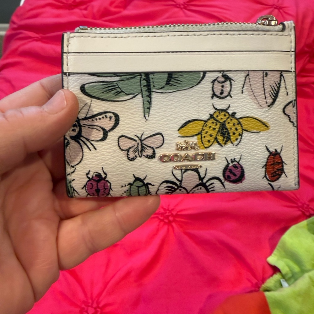 Coach White Card Holder with butterflies Design